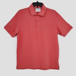 Walter Hagen Clubhouse Mens Small Solid Pique Polo Shirt Pink Rouge Stretch